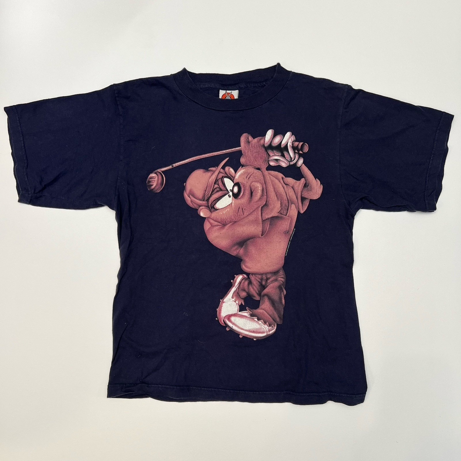 Vtg Taz Golfing Small T-Shirt Graphic Print Looney Tunes Navy Blue